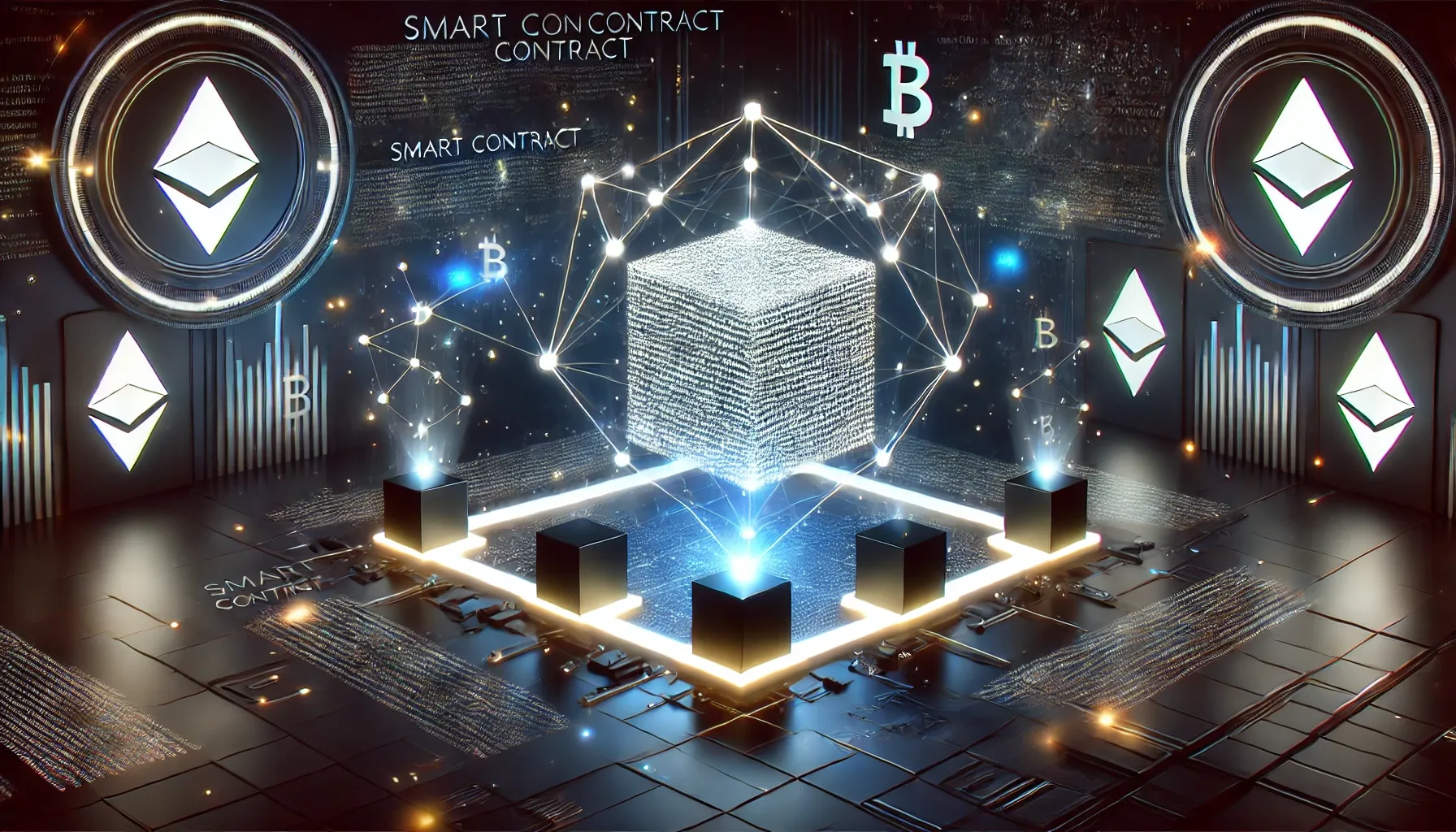 Smart contract, blockchain, bitcoin ethereum 