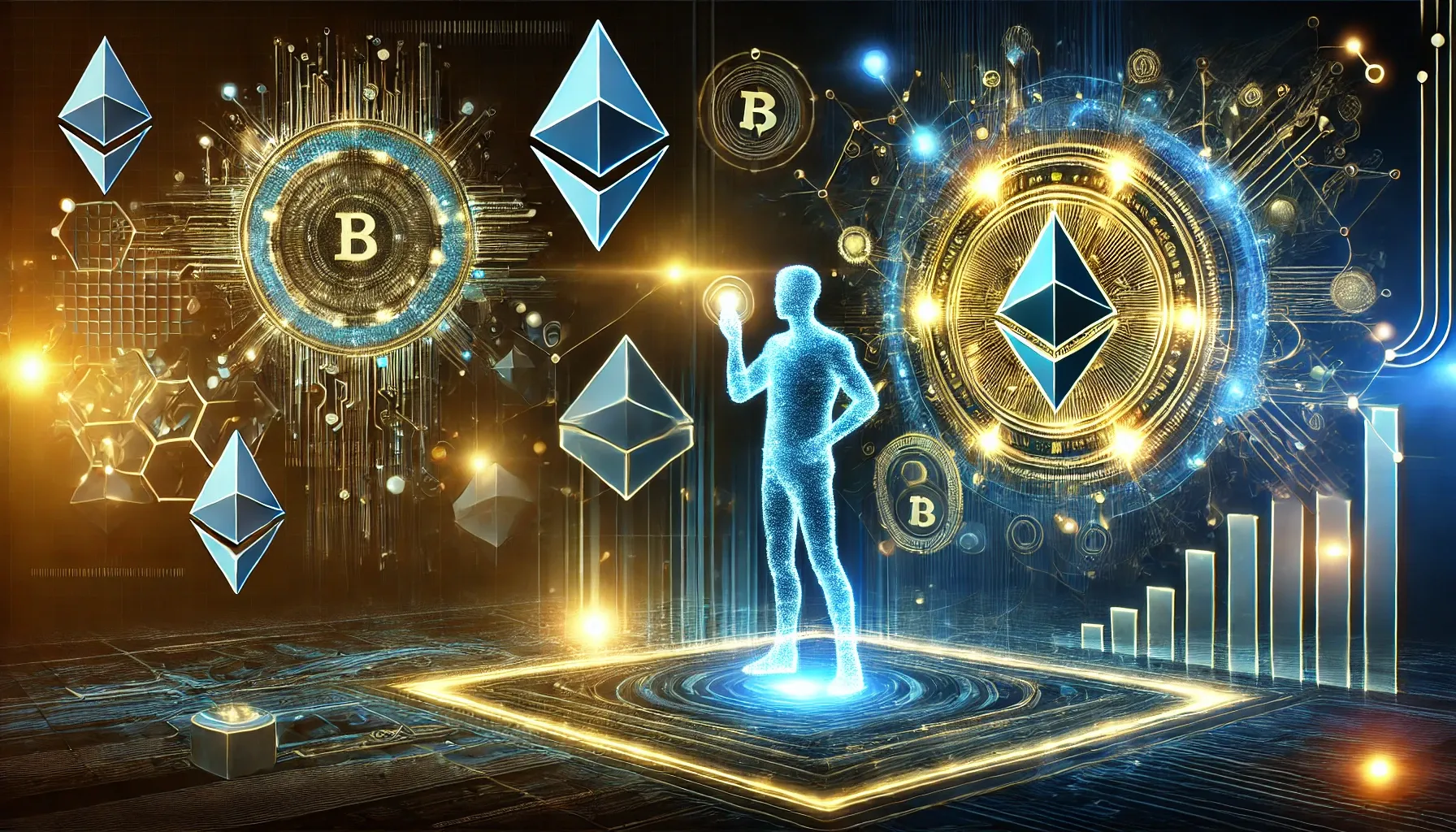 3D person entering a world of decentralized finance 