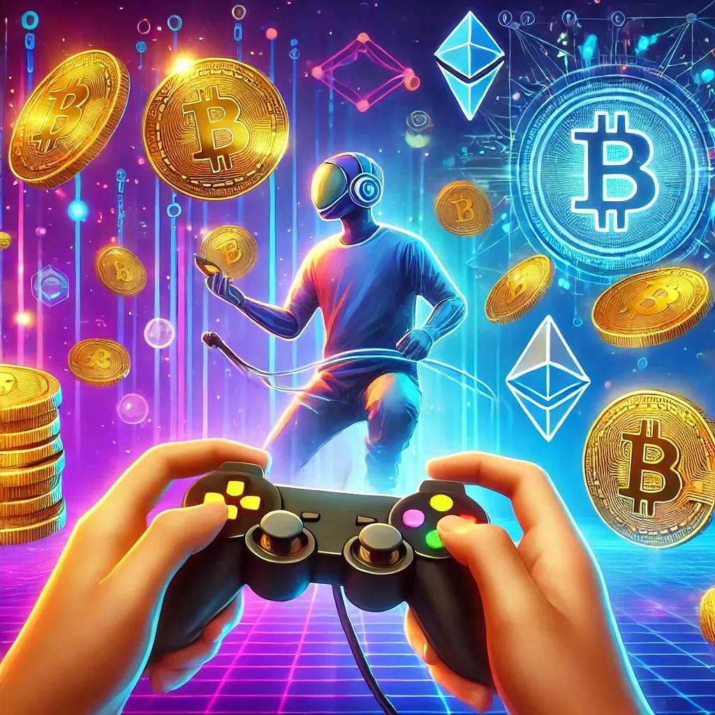 Bitcoin coins and a play controller 