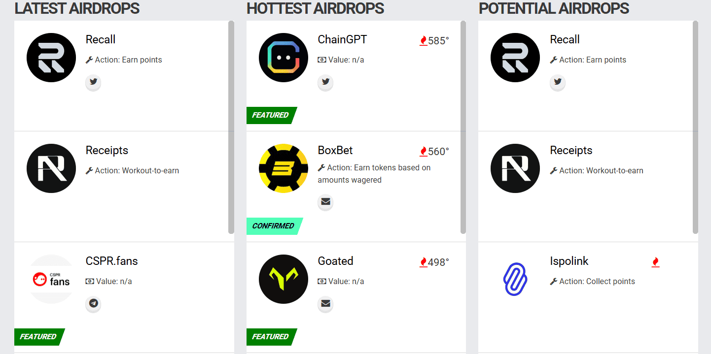 Airdrops, criptomonedas, recompensas gratis