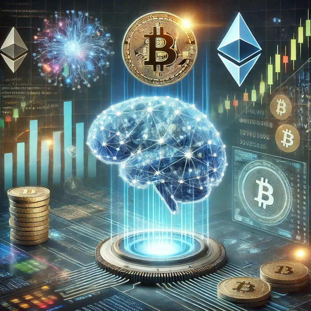 3D brain bitcoin and ethereum coins 